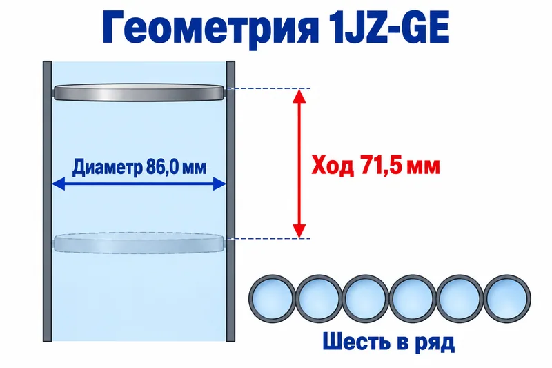 Диаметр цилиндра и более короткий ход поршня атмосферного 1JZ-GE.