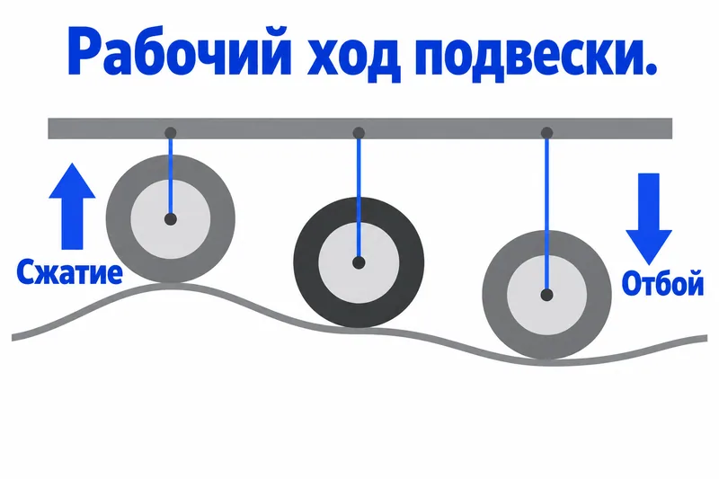 Колесо приближается к кузову при сжатии и удаляется от него при отбое.
