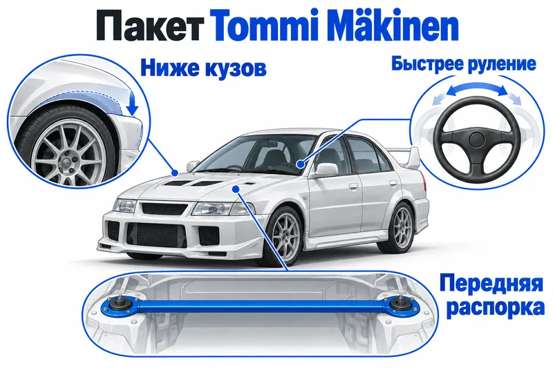 Заводской пакет Tommi Mäkinen Edition сочетает высоту, руление и переднюю распорку.