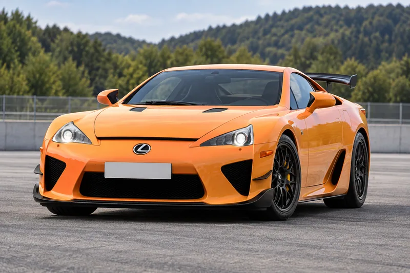 LFA Nürburgring Package: оранжевый кузов, фиксированное антикрыло и передние аэродинамические элементы. Иллюстрация.