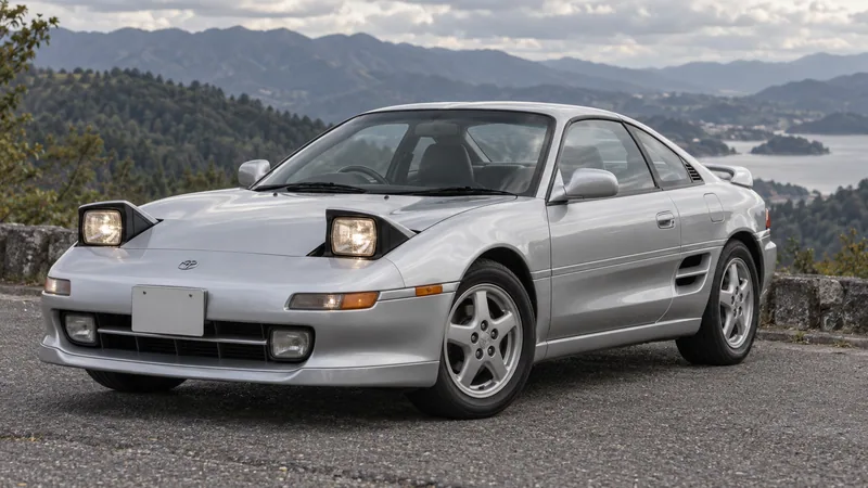 Серебристая Toyota MR2 SW20 с поднятыми фарами