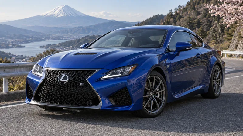 Синий Lexus RC F на горной дороге у Фудзи