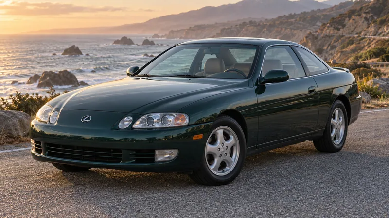 Тёмно-зелёный Lexus SC 400 Z30 на побережье