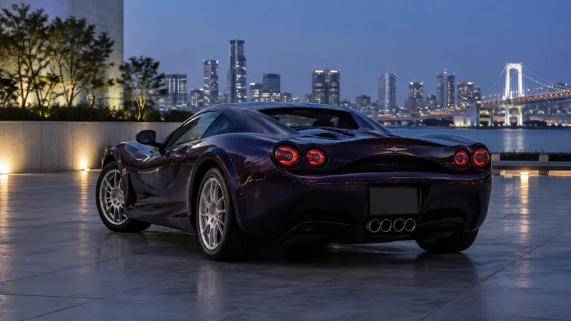 Фиолетовый Mitsuoka Orochi сзади в Токио