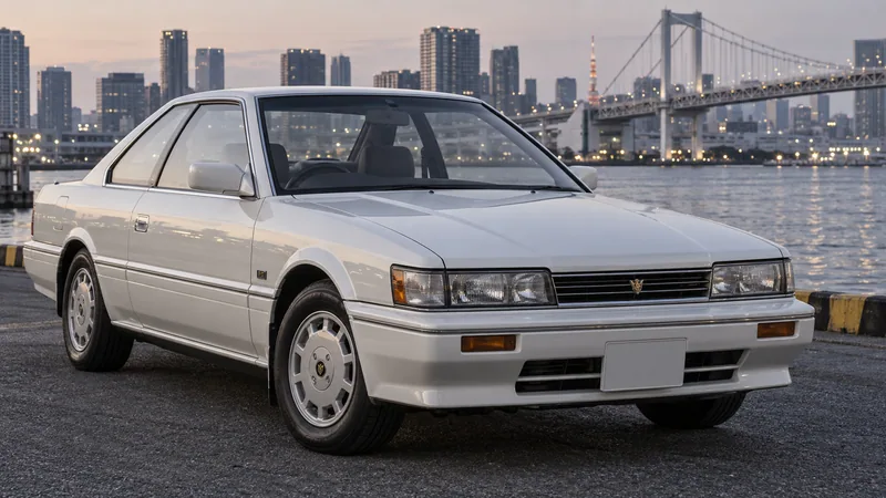 Белый Nissan Leopard F31 у Токийского залива