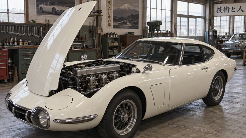 Моторный отсек Toyota 2000GT с рядным шестицилиндровым двигателем 3M DOHC