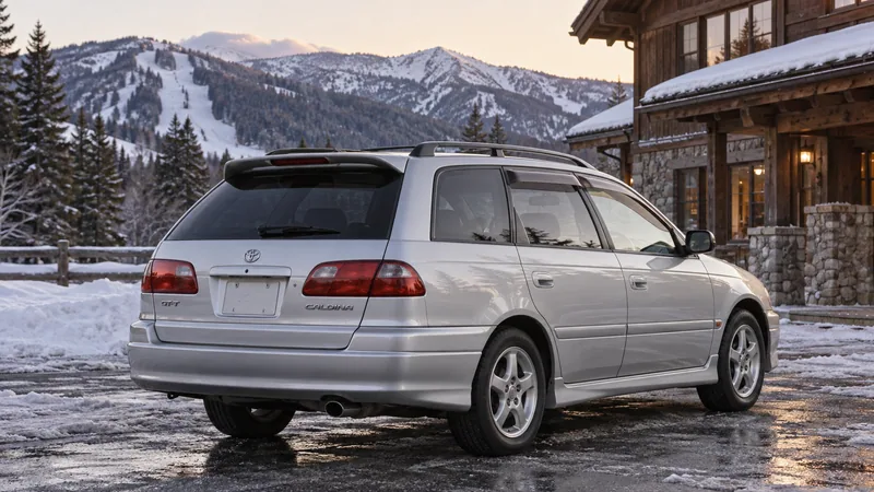 Серебристая Toyota Caldina GT-T ST215W сзади