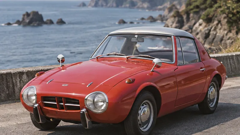 Красная Toyota Sports 800 UP15 у моря