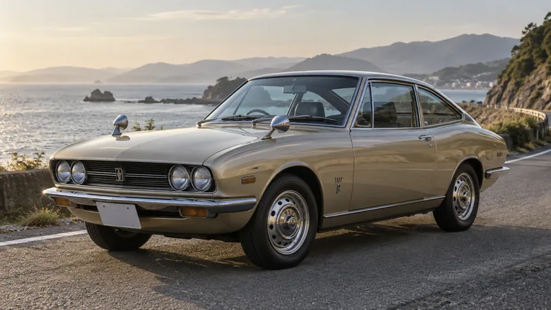 Ранний Isuzu 117 Coupe на приморской дороге