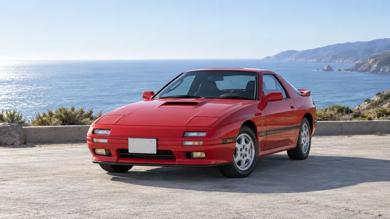 Красная Mazda Savanna RX-7 FC с закрытыми подъёмными фарами