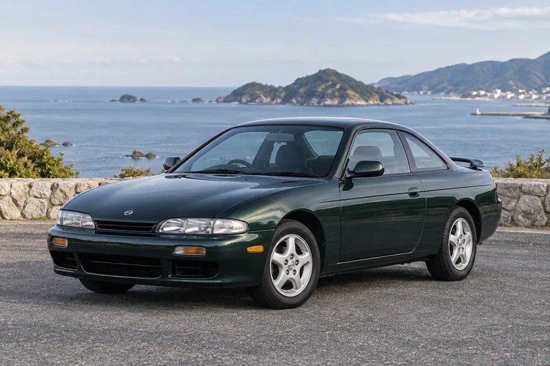 Тёмно-зелёная Nissan Silvia S14 раннего выпуска с округлыми фарами